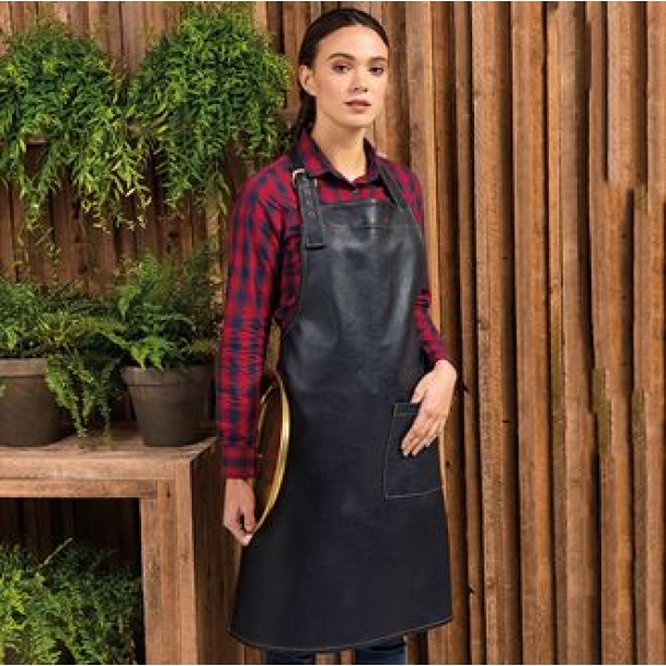 Faux leather bib apron