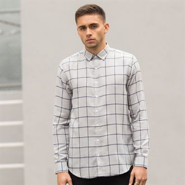 Brushed check casual shirt with button-down collar