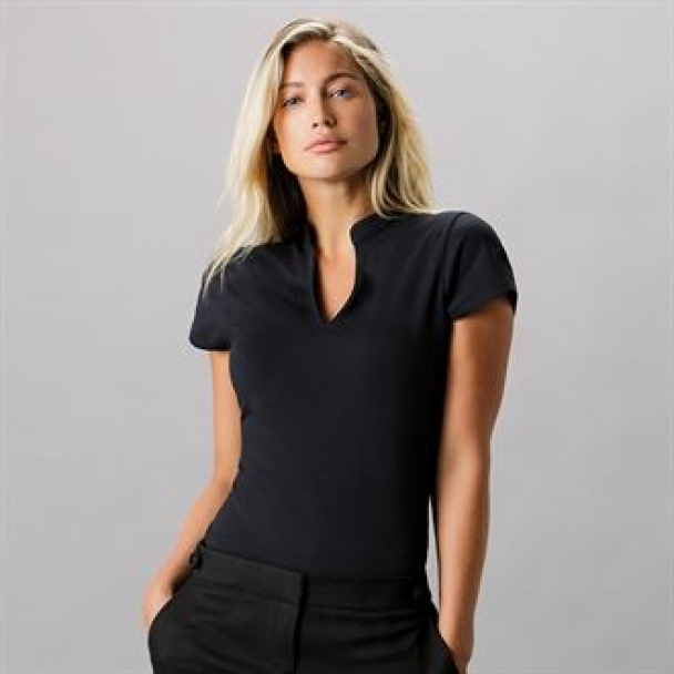 Women's corporate short sleeve top v-neck mandarin collar